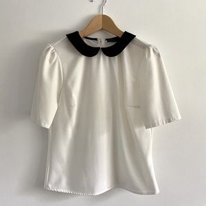 Zara Top Off-white with Black Collar